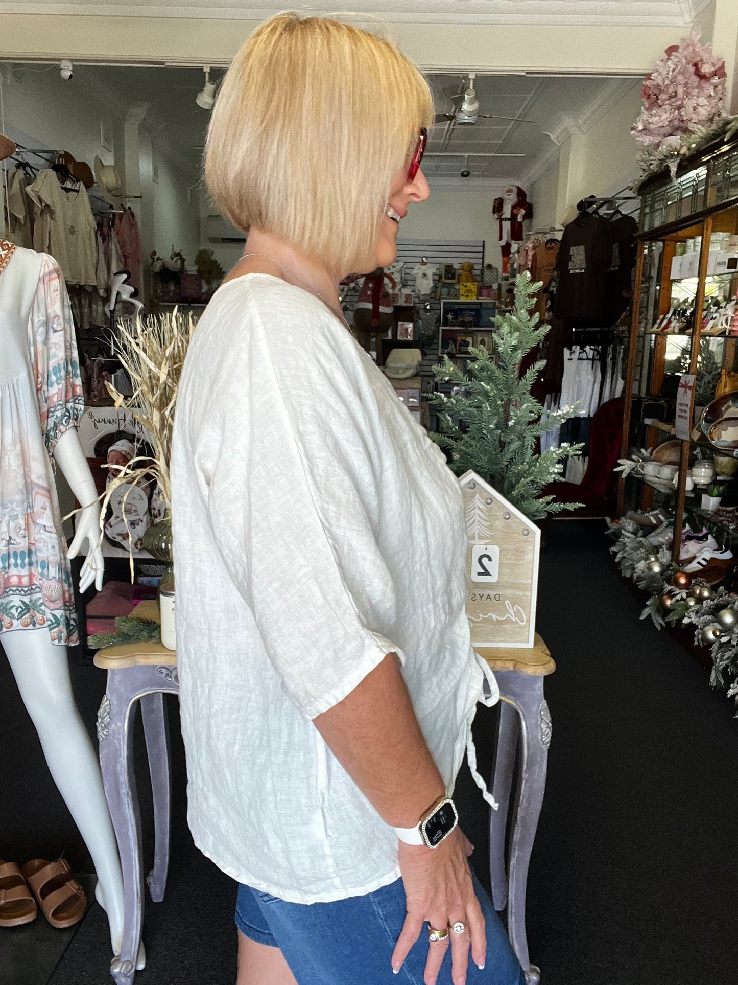 Italian Linen Top- Beige