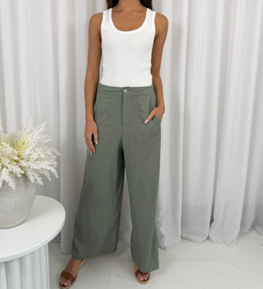 Heidi Linen Pants - Khaki