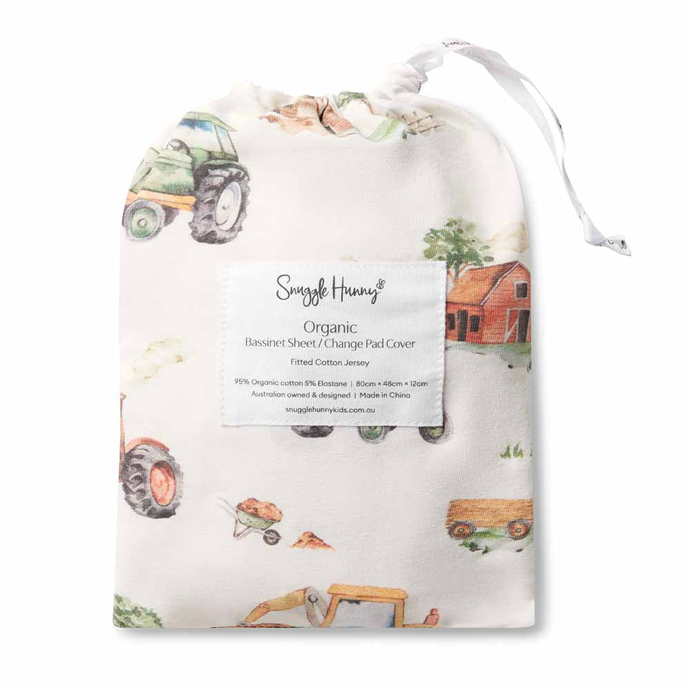Fitted Bassinet Sheet/Change Pad Cover - Diggers