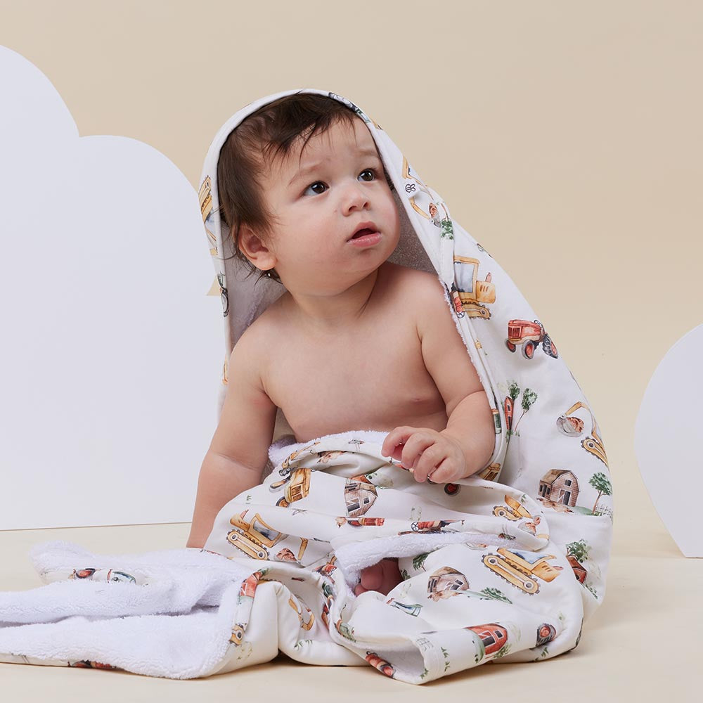Organic Baby Hooded Towel - Diggers