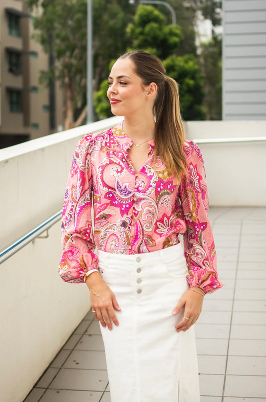 Callie Paisley Blouse - Pink