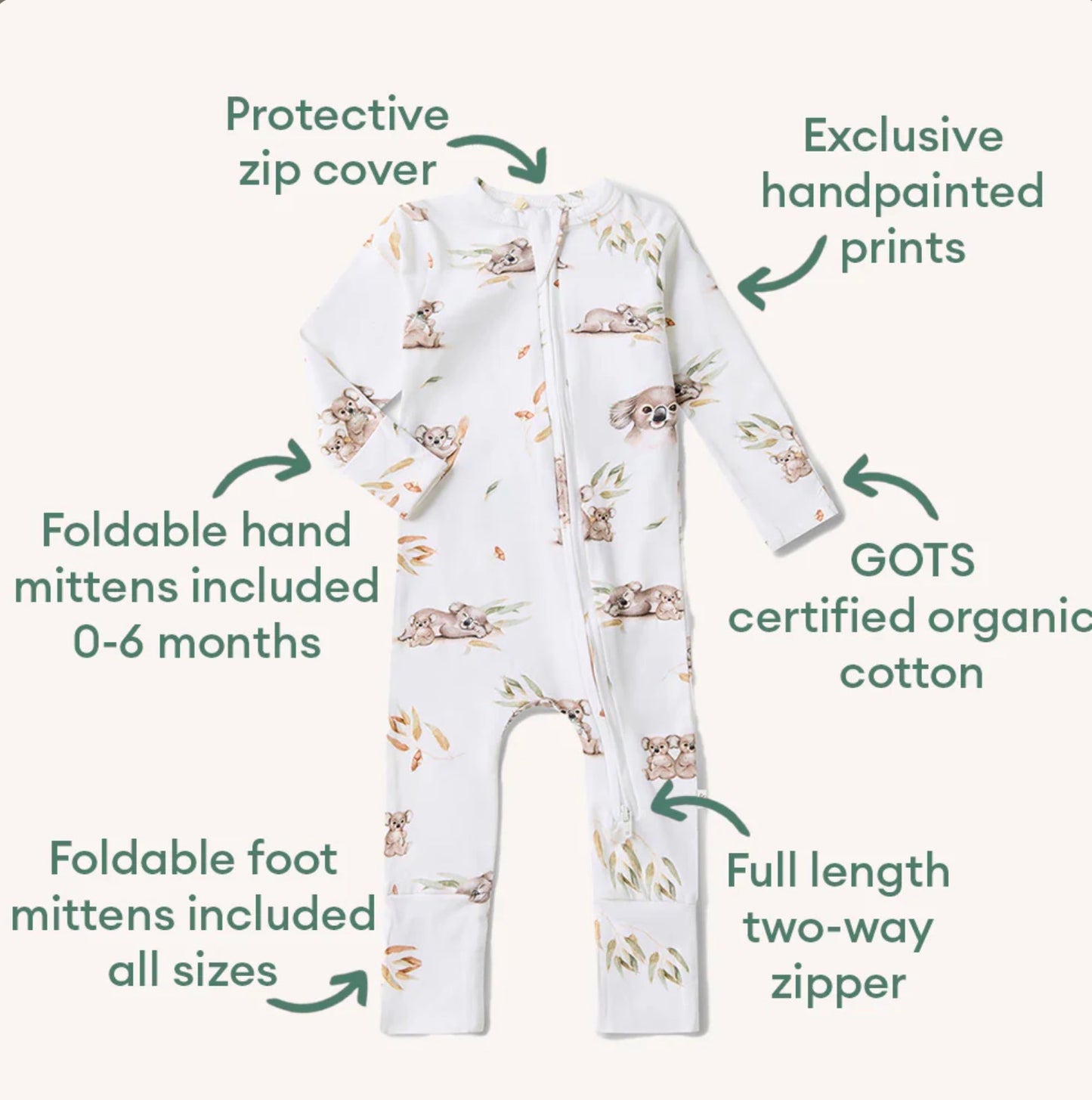 Organic Snugglesuit Convertible Romper - Koala