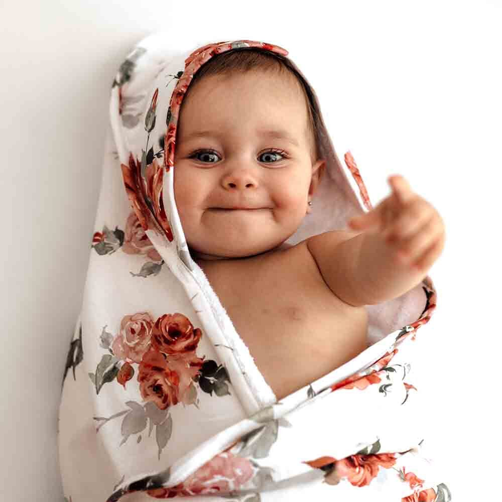 Organic Baby Hooded Towel - Rosebud