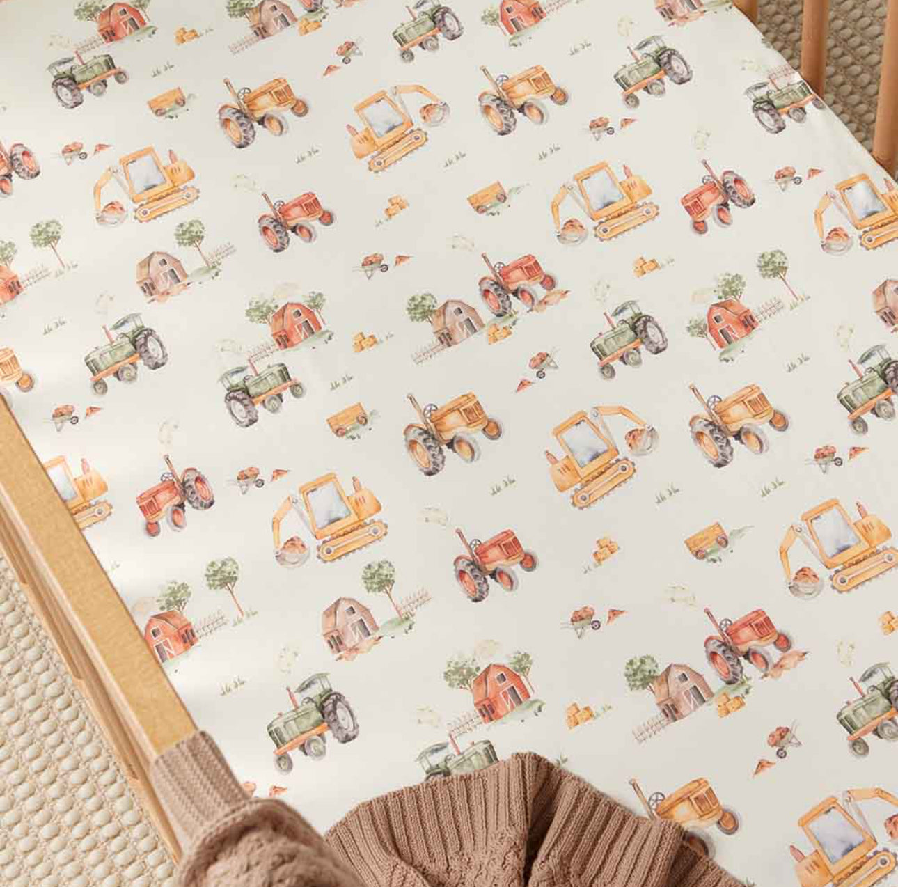 Fitted Cot Sheet - Diggers & Tractors