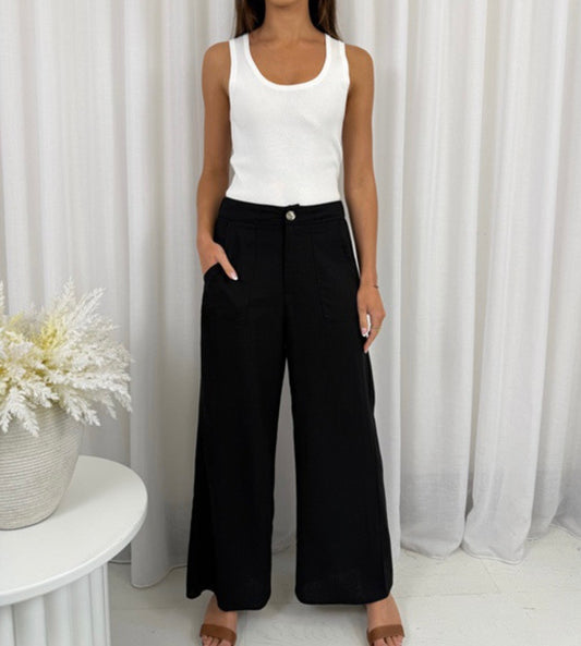 Heidi Linen Pants - Black