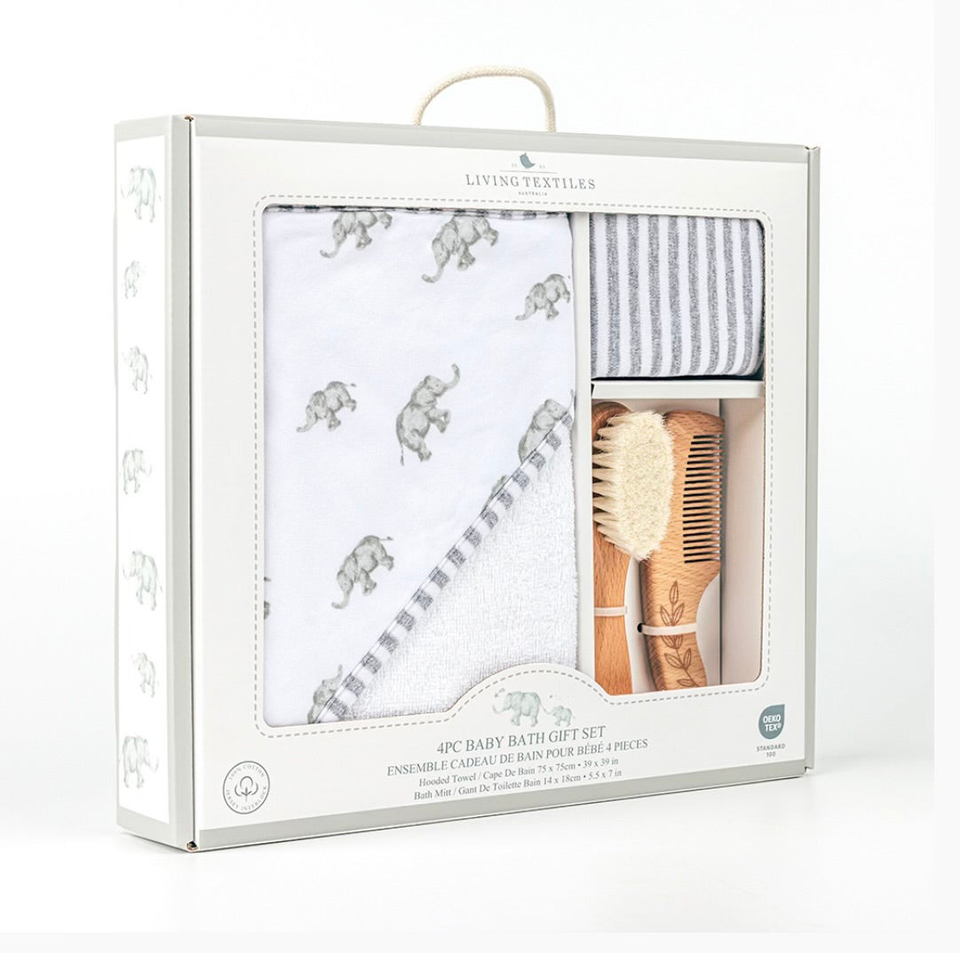 4 Piece Baby Bath Gift Set - Grey Elephant