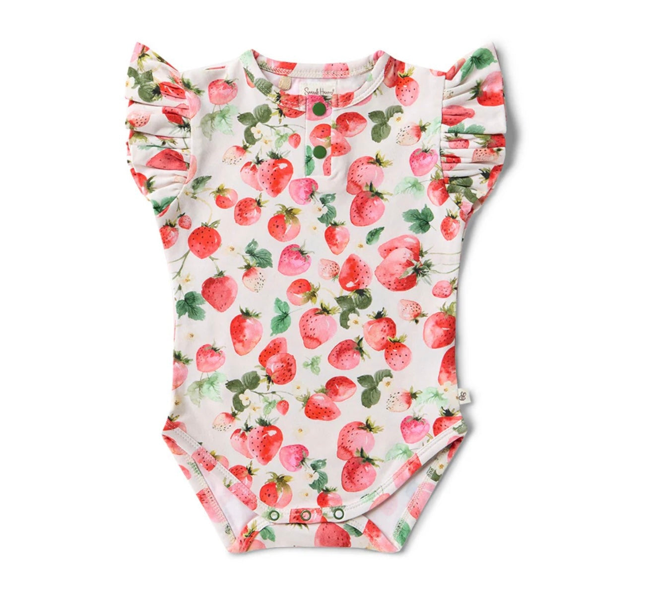 Short Sleeve Orgainic Bodysuit with Frills - Strawberry