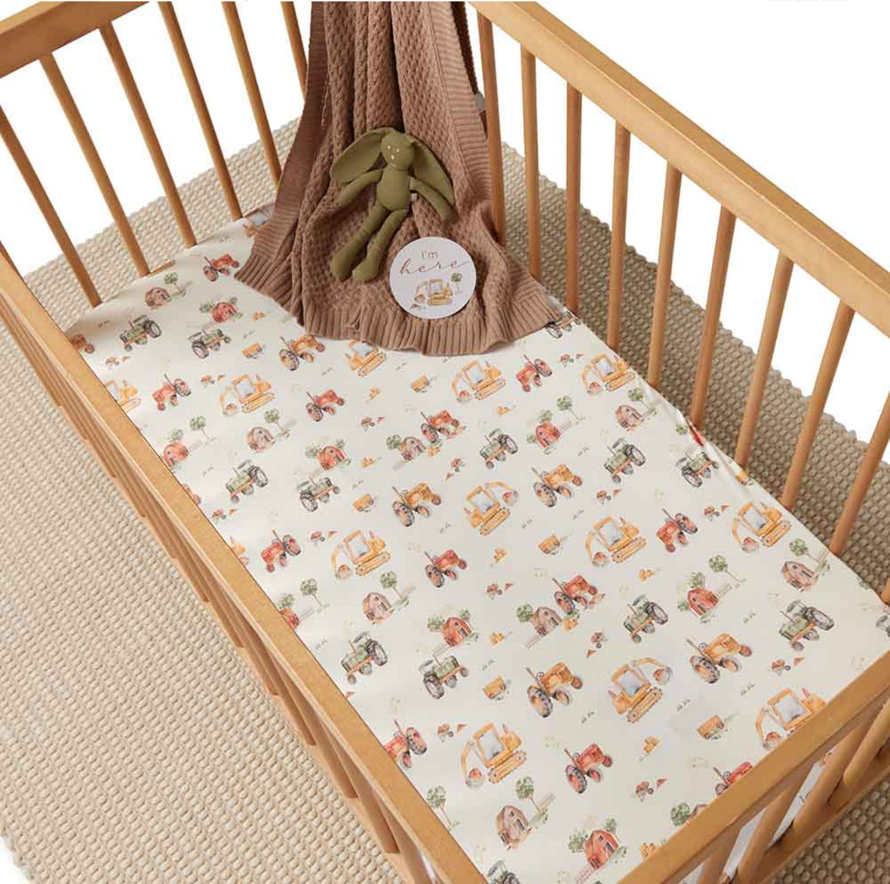 Snuggle Hunny Fitted Cot Sheet - Diggers & Tractors