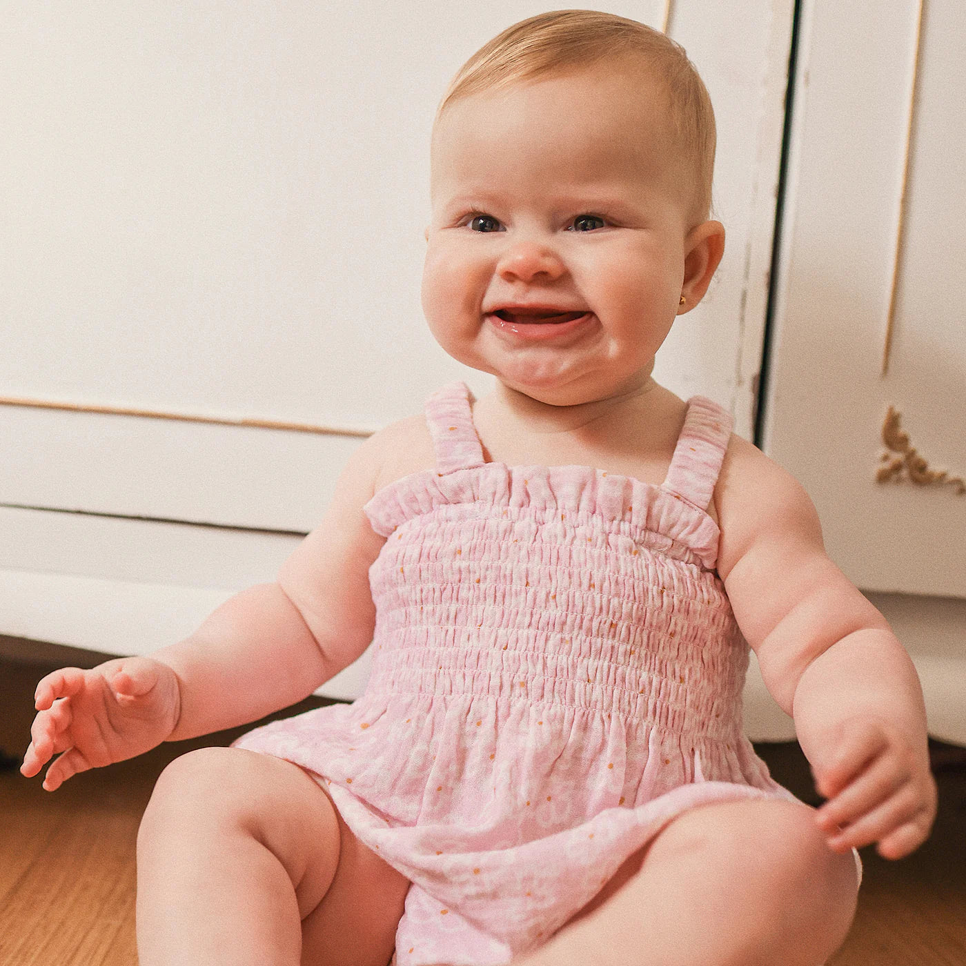 Shirred Woven Romper - Frangipani