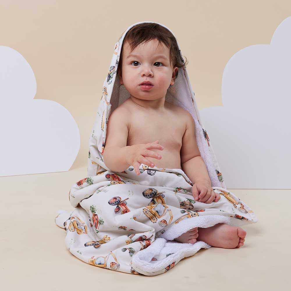 Organic Baby Hooded Towel - Diggers