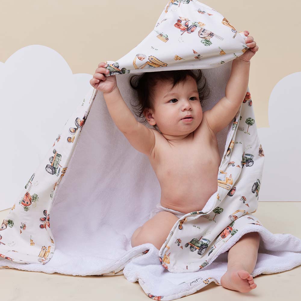 Organic Baby Hooded Towel - Diggers
