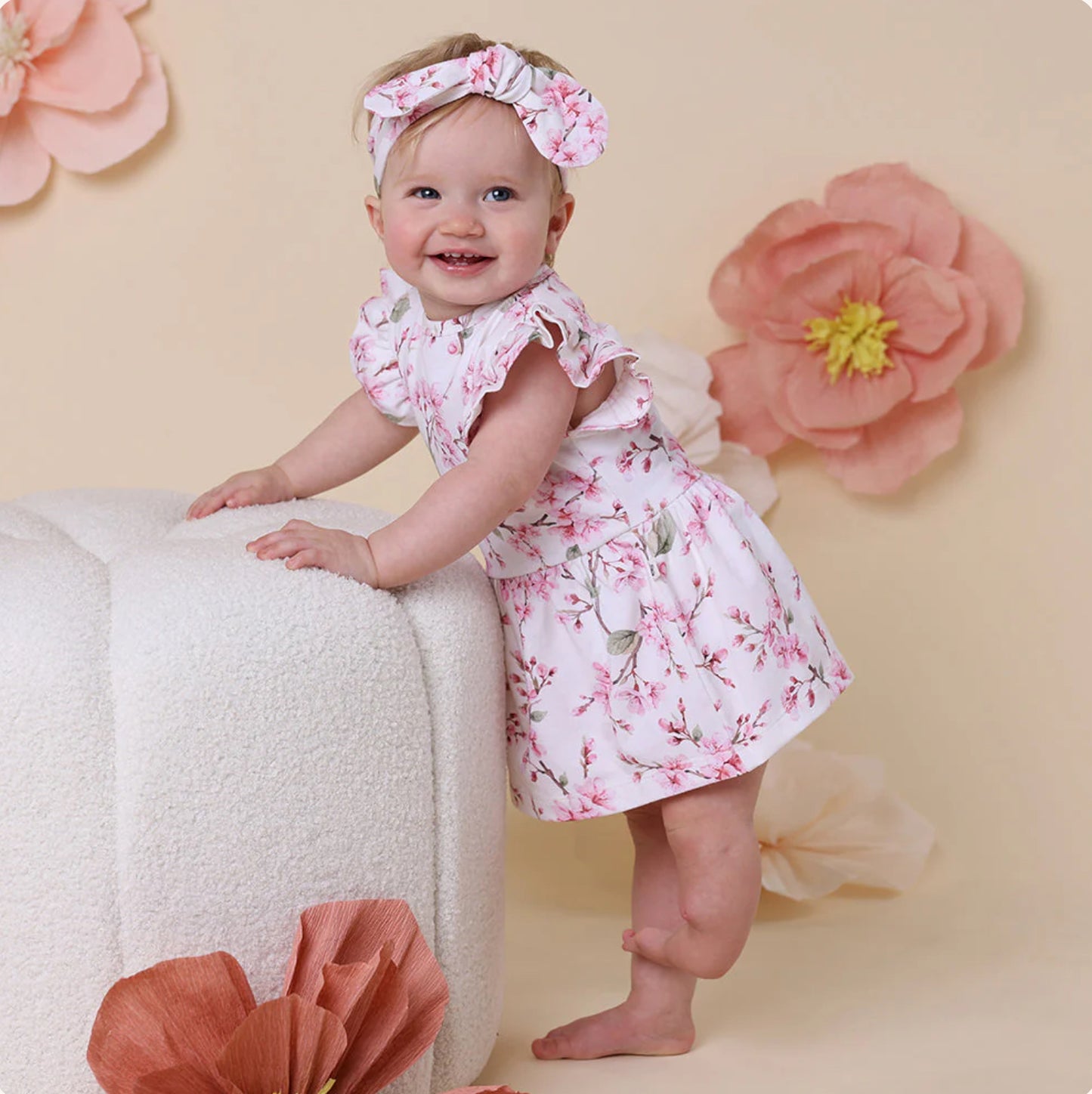 Short Sleeve Organic Dress - Cherry Blossom