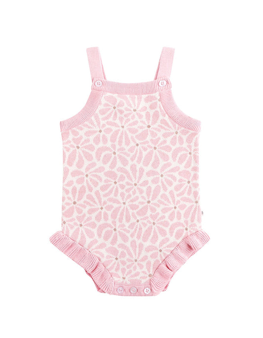 Jacquard Knit Frill Romper - Hibiscus