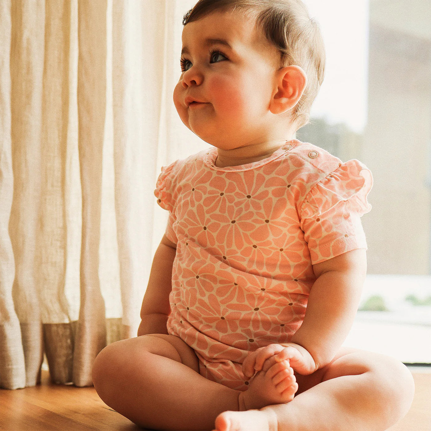 Comfy Short Sleeve Frill Bodysuit - Hibiscus