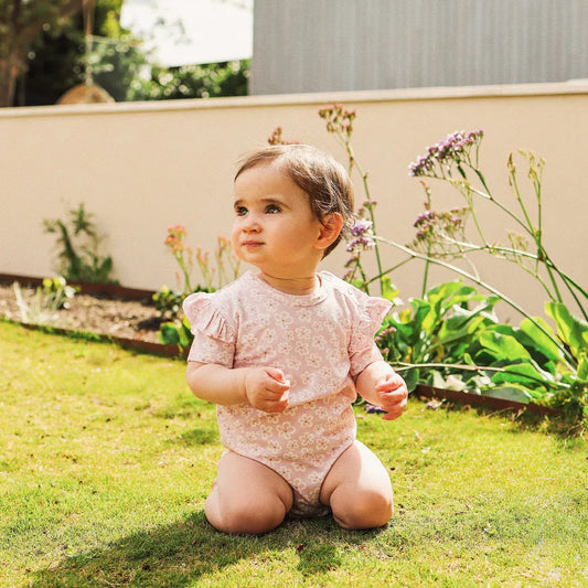 Comfy Short Sleeve Frill Bodysuit - Frangipani