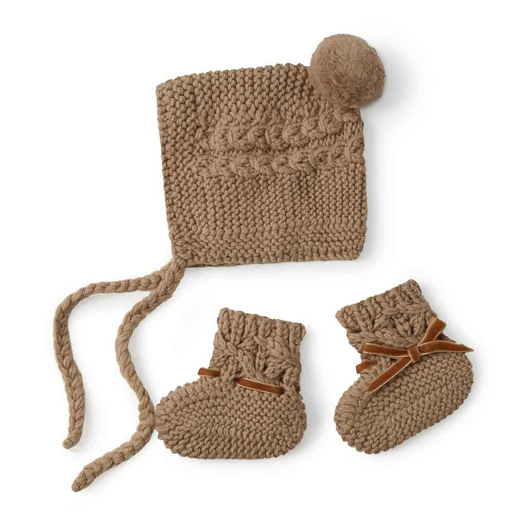 Merino Wool Bonnet & Booties - Fawn