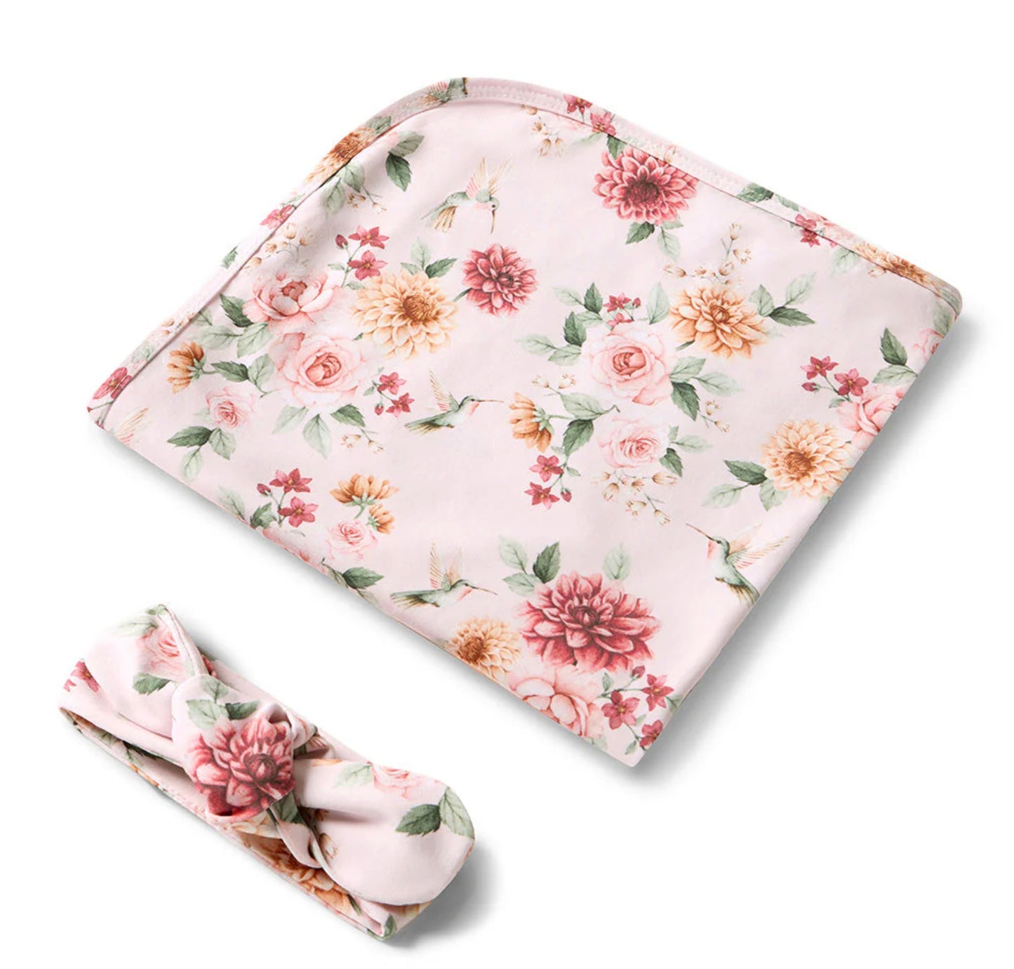 Organic Jersey Wrap & Topknot Set - Birds & Blooms