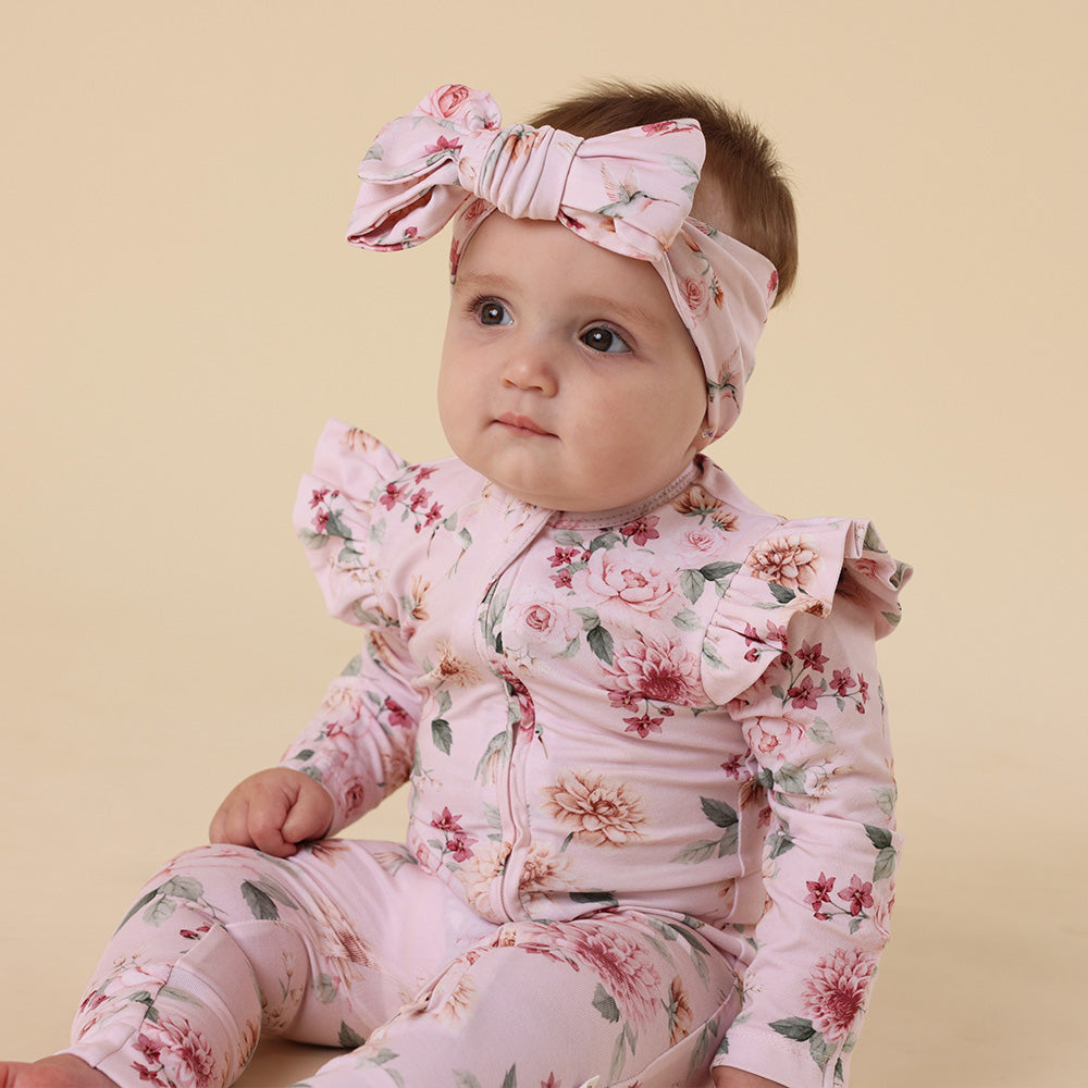 Organic Snugglesuit Convertible Romper with Frill - Birds & Blooms