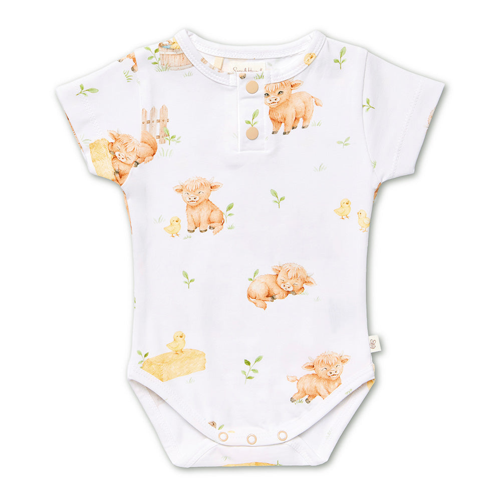 Short Sleeve Organic Bodysuit - Highland Cows