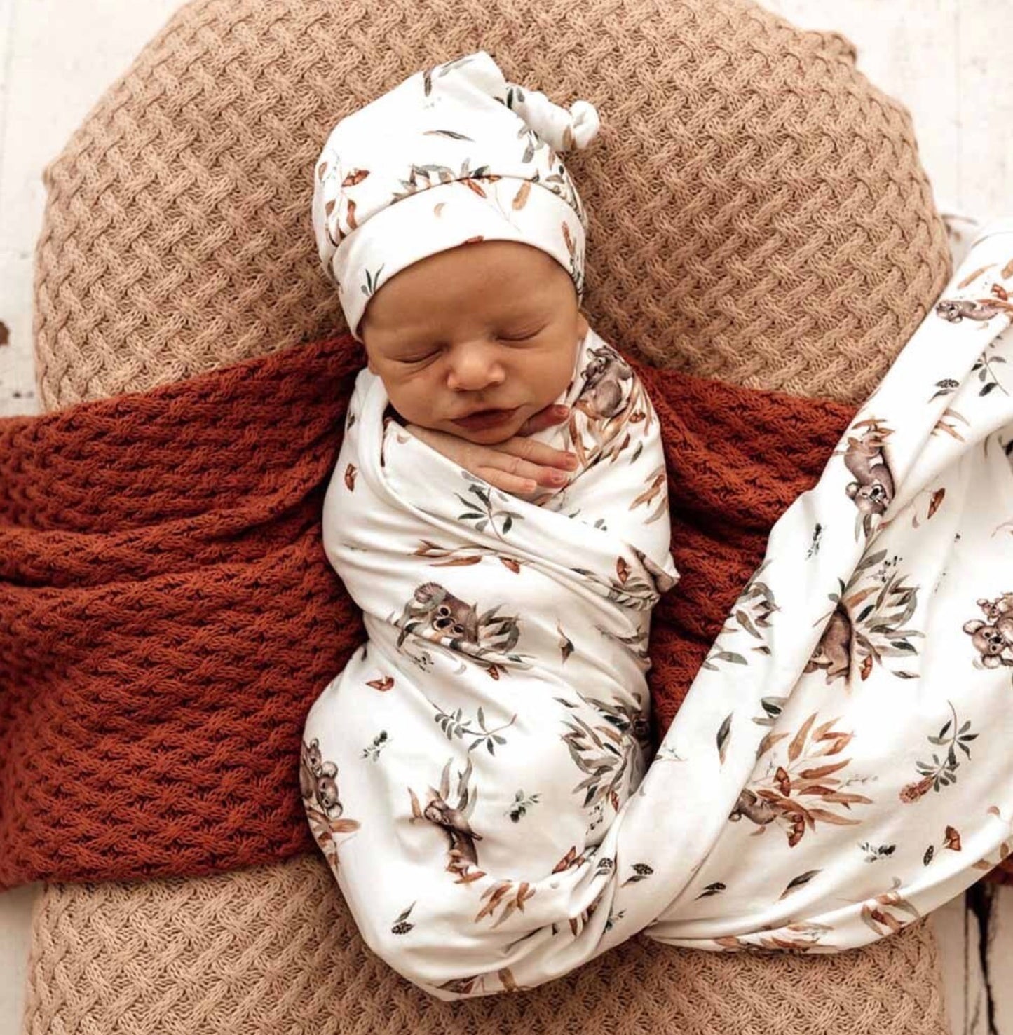 Organic Jersey Wrap & Beanie Set
 - Koala