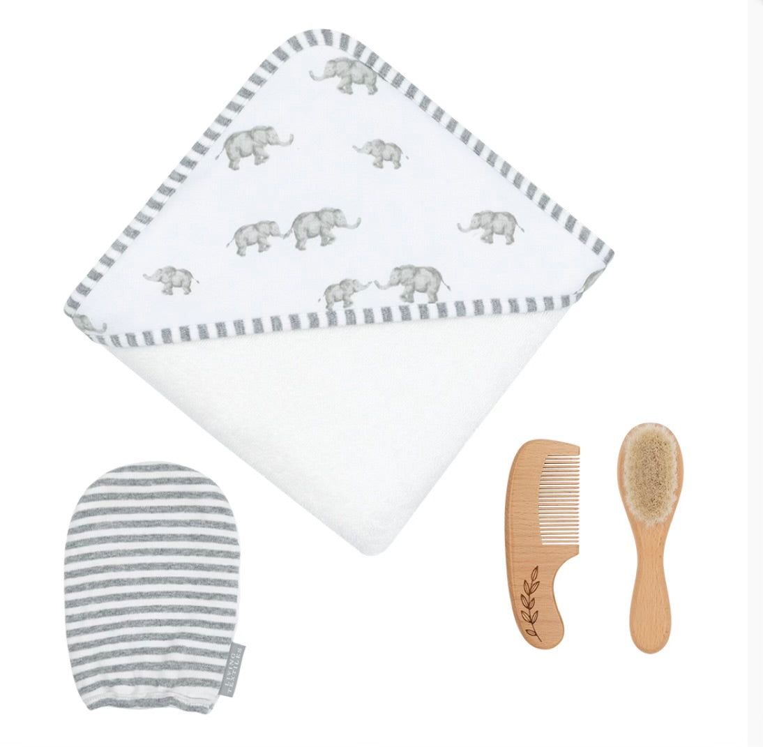 4 Piece Baby Bath Gift Set - Grey Elephant