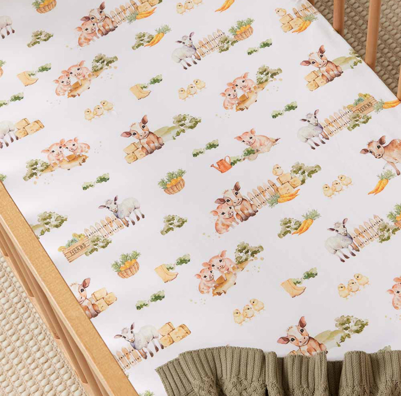 Snuggle Hunny Fitted Cot Sheet - Farm