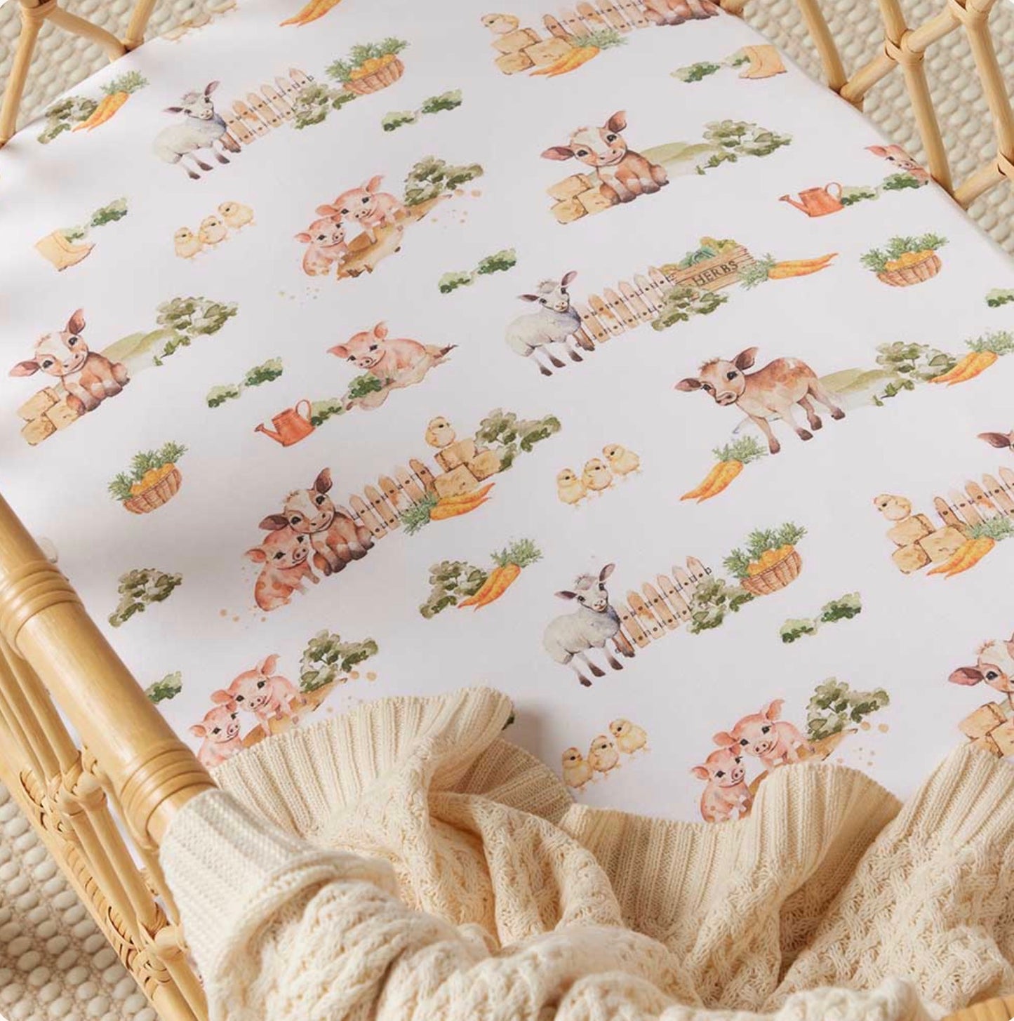 Fitted Bassinet Sheet / Change Pad Cover - Farm