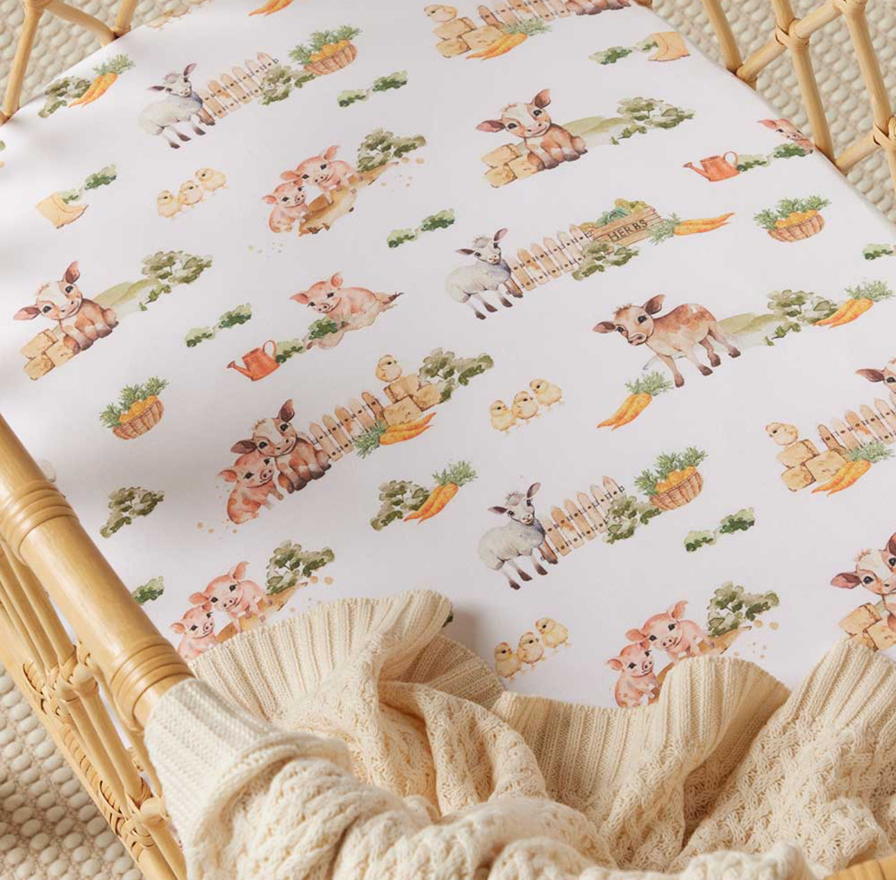 Snuggle Hunny Fitted Bassinet Sheet / Change Pad Cover - Farm