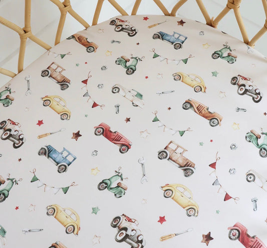 Fitted Bassinet Sheet/Change Pad Cover - Vintage Cars