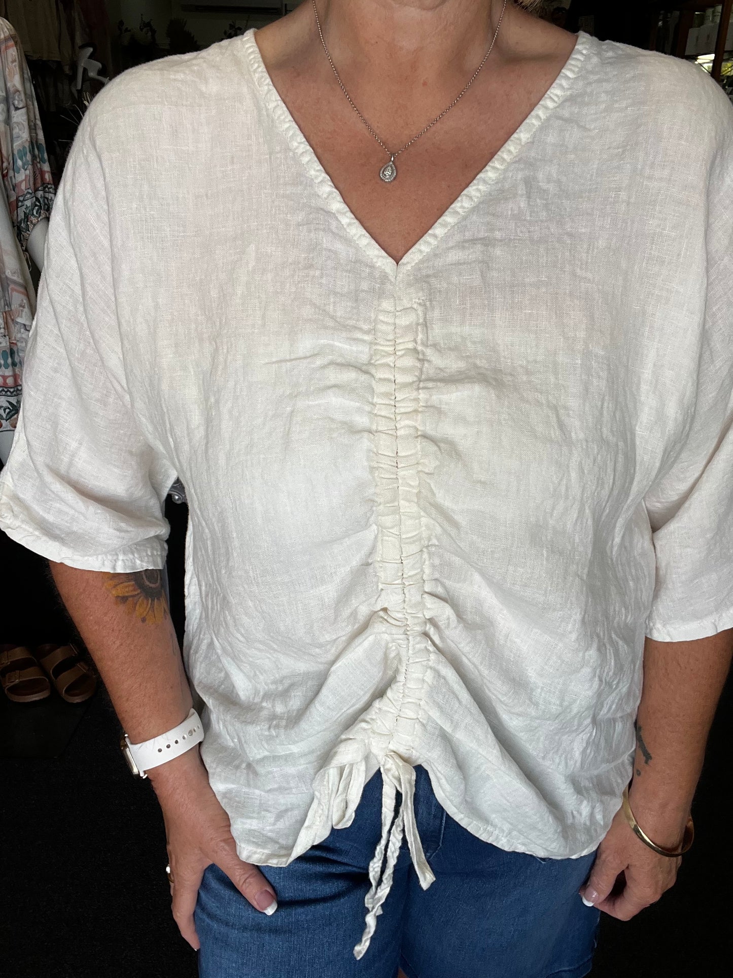 Italian Linen Top- Beige