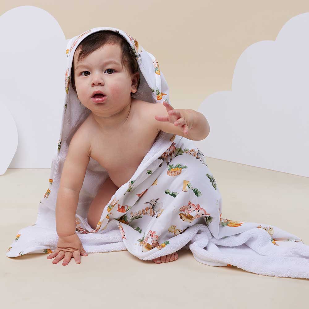 Organic Baby Hooded Towel - Farm