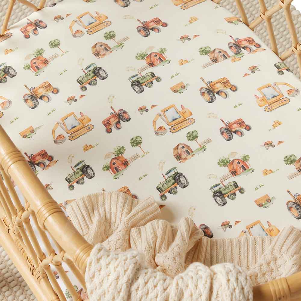 Fitted Bassinet Sheet/Change Pad Cover - Diggers