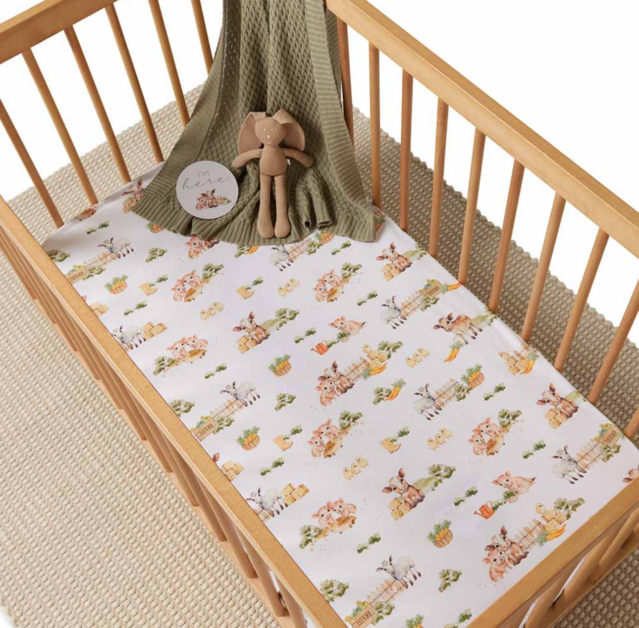 Snuggle Hunny Fitted Cot Sheet - Farm