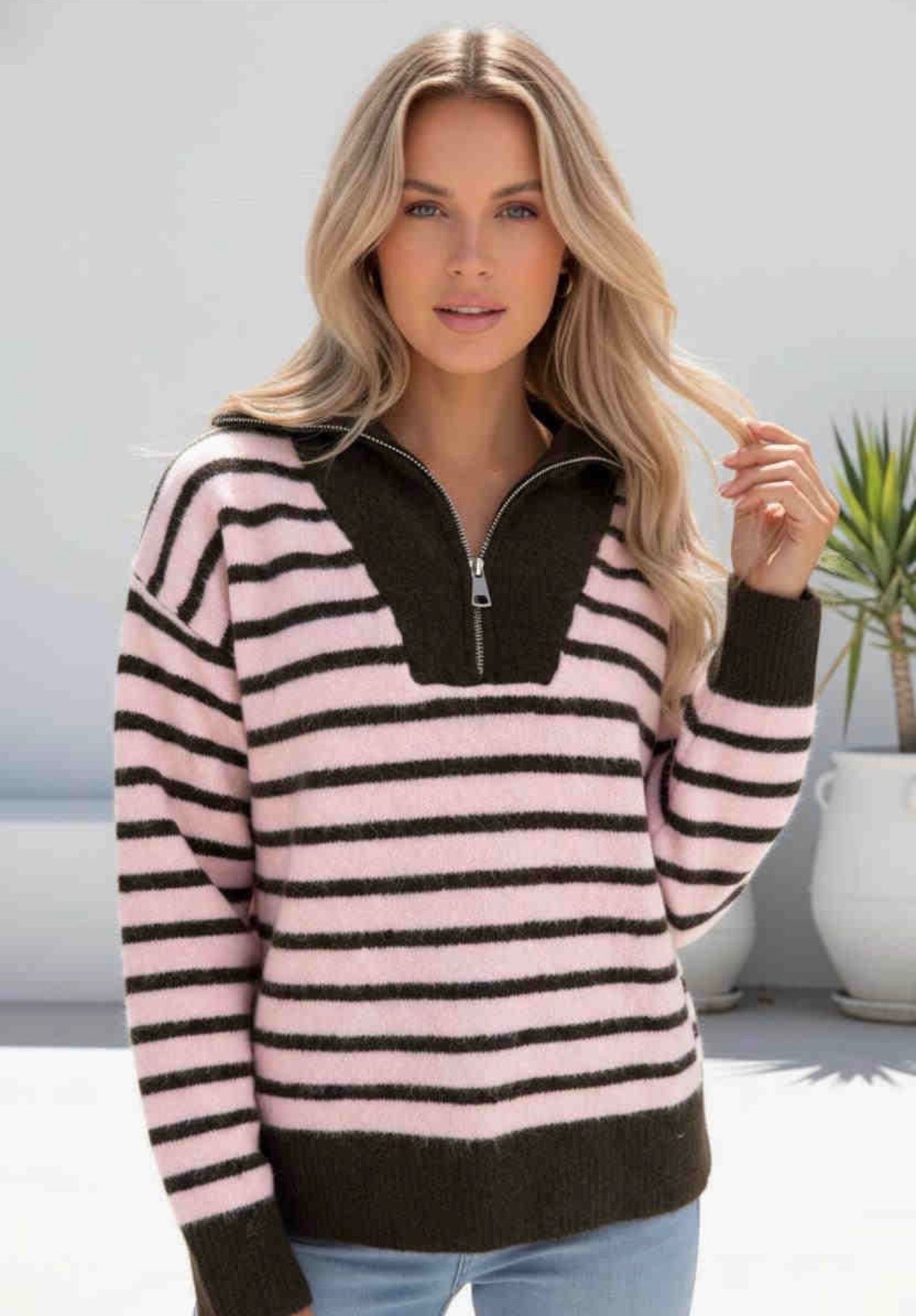 Lucy Knit Jumper - Pink/ Choc