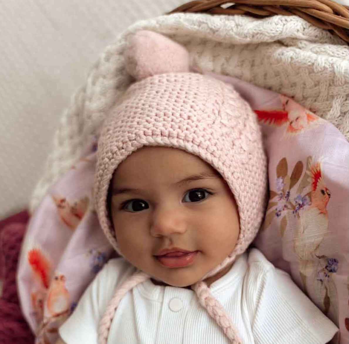 Merino Wool Bonnet & Booties - Pink