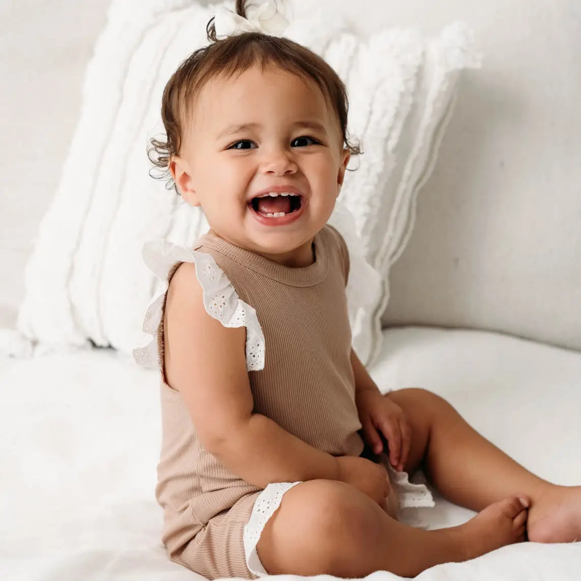 Ribbed Lace Frill Romper