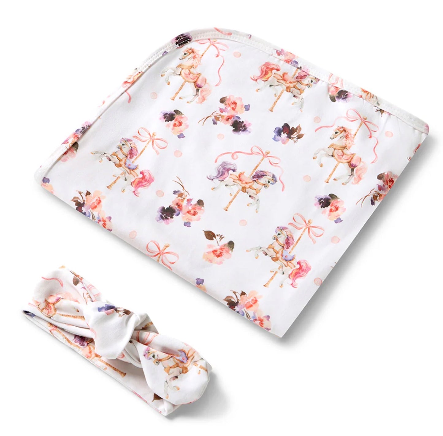 Organic Jersey Wrap & Topknot Set - Carousel