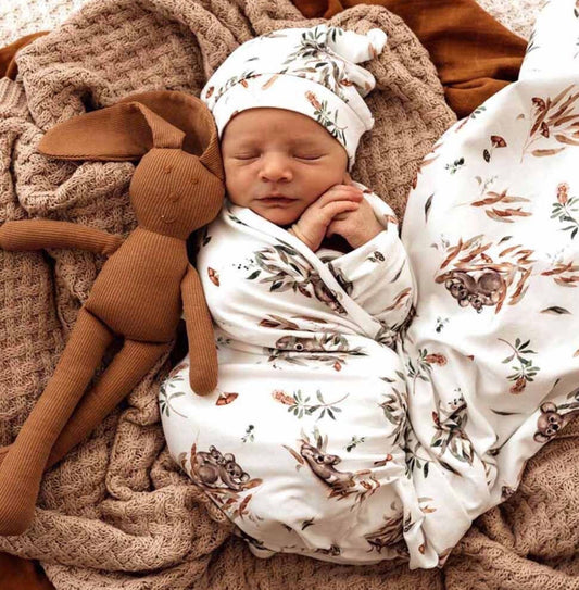 Organic Jersey Wrap & Beanie Set
 - Koala