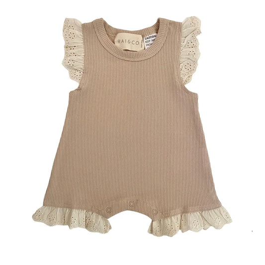 Ribbed Lace Frill Romper