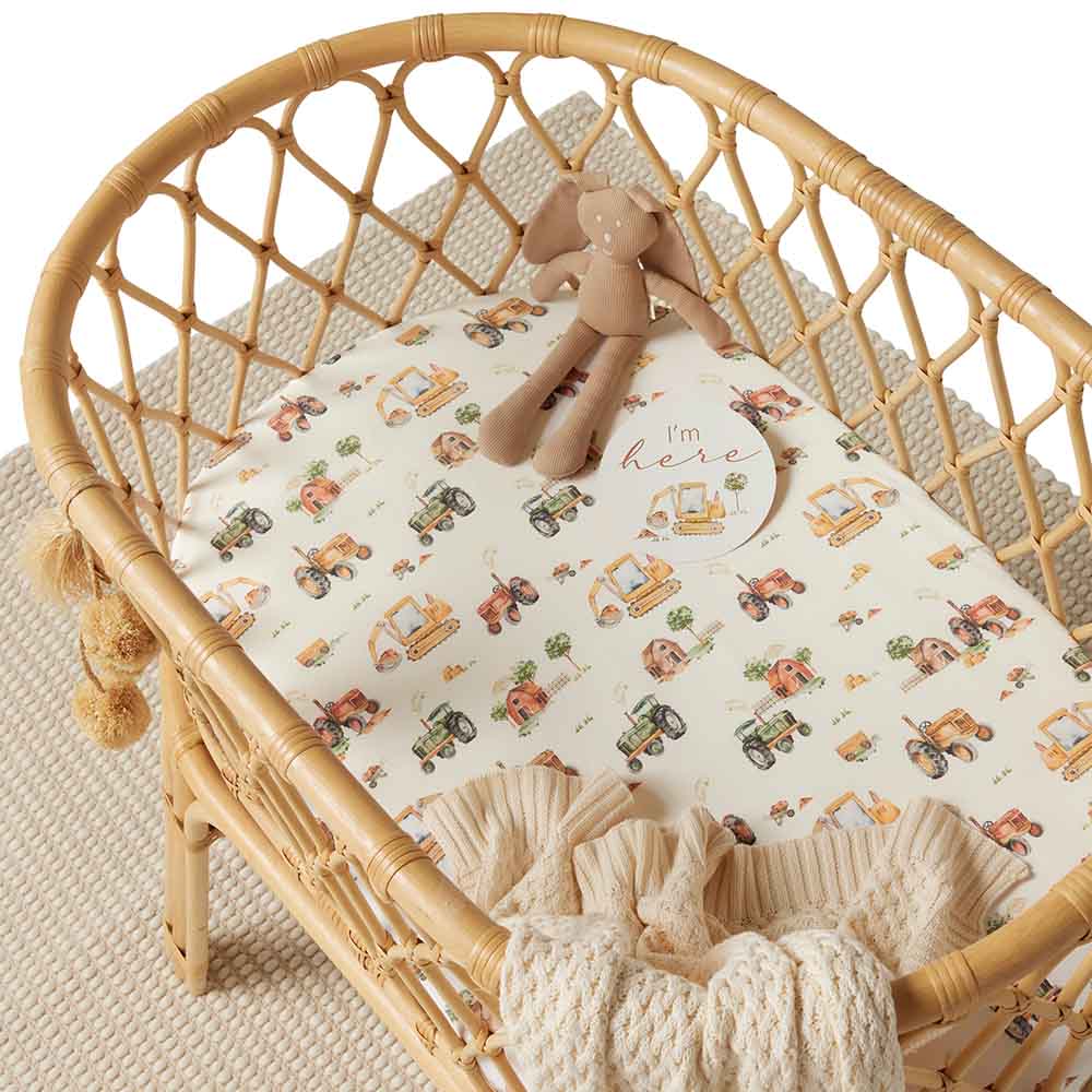 Fitted Bassinet Sheet/Change Pad Cover - Diggers