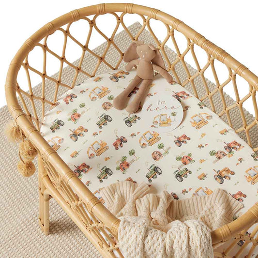 Fitted Bassinet Sheet/Change Pad Cover - Diggers