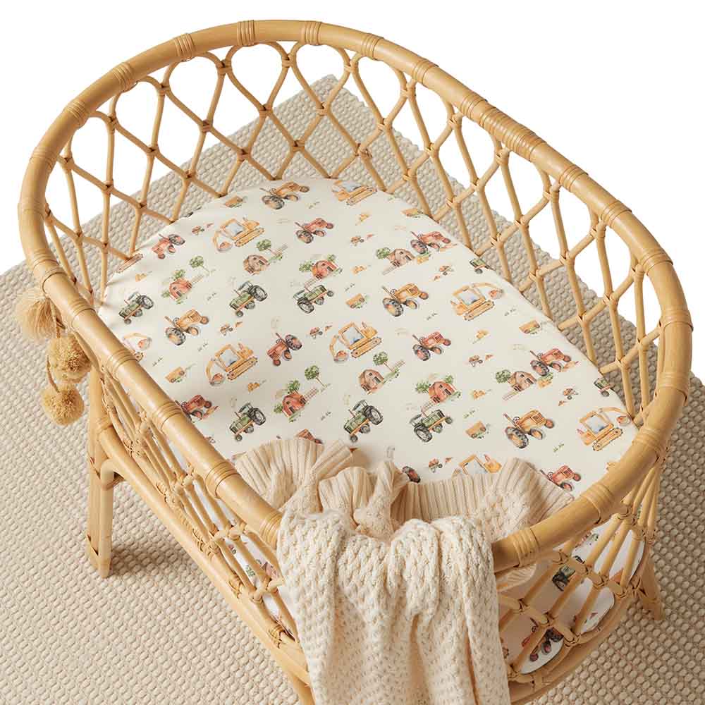 Fitted Bassinet Sheet/Change Pad Cover - Diggers