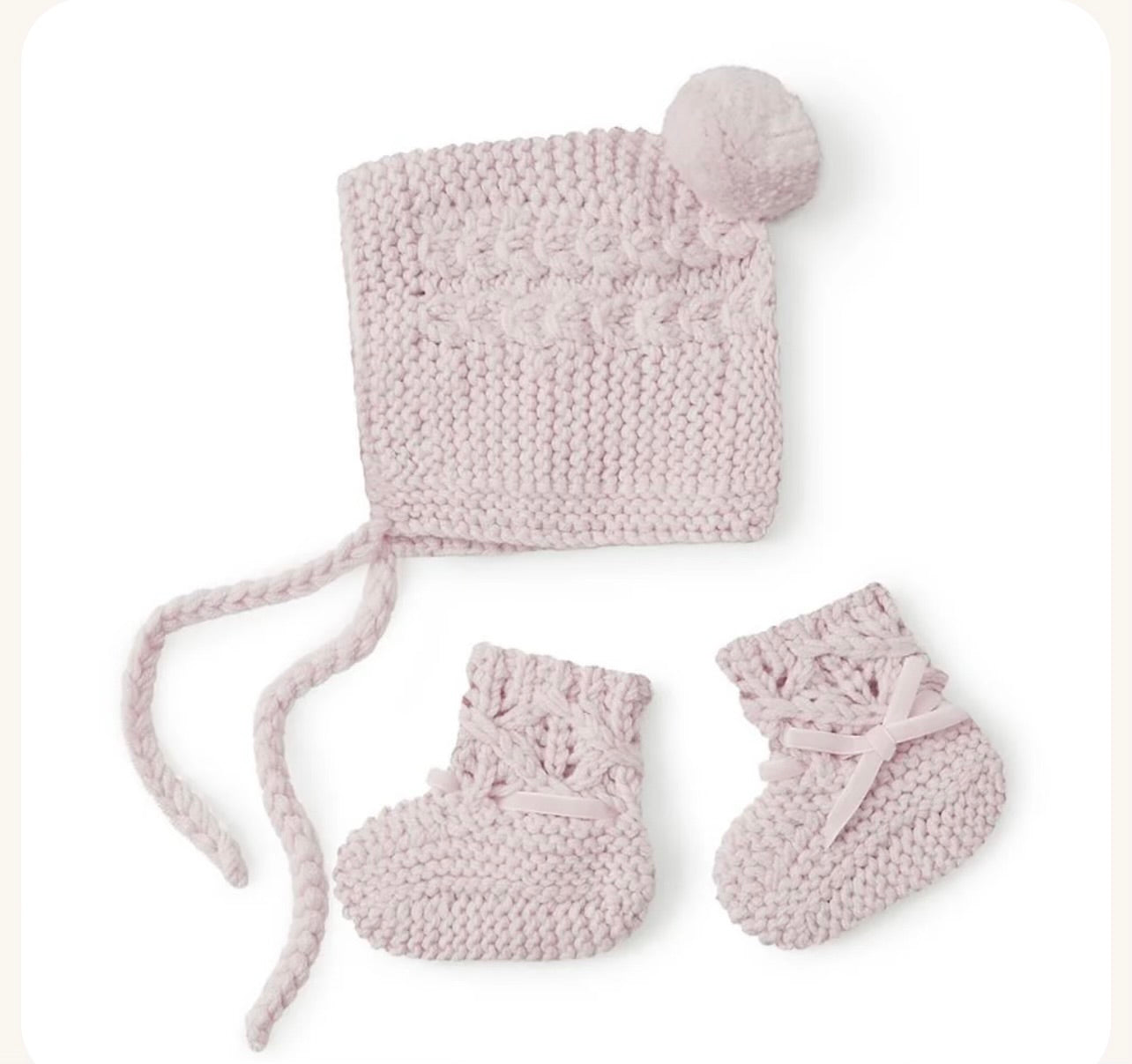 Merino Wool Bonnet & Booties - Pink