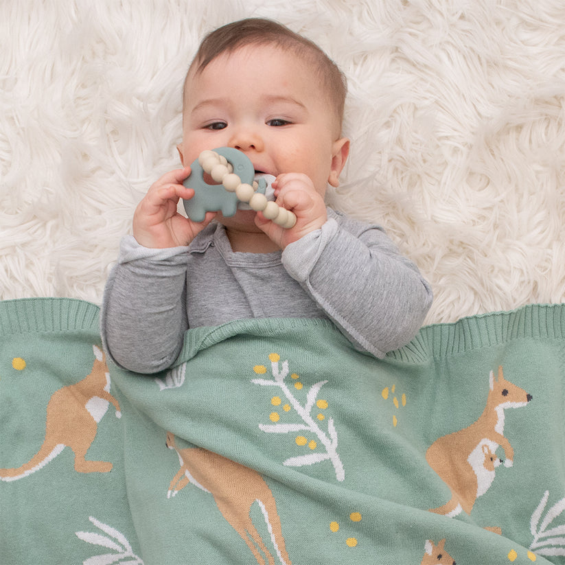 Silicone Elephant Teether Ring - Sage