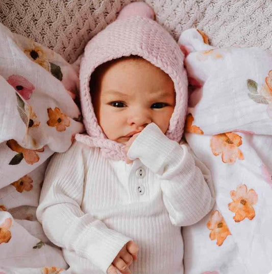 Merino Wool Bonnet & Booties - Pink