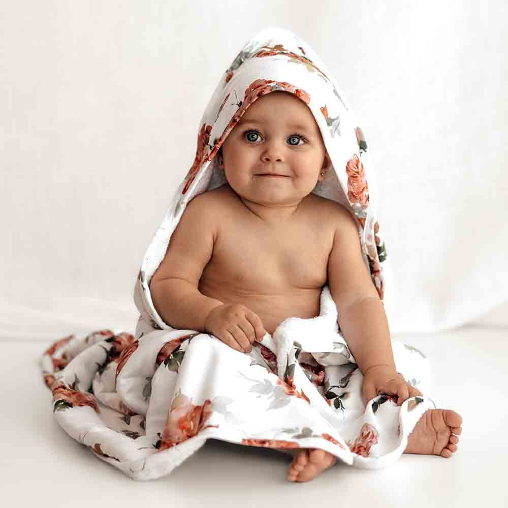 Organic Baby Hooded Towel - Rosebud
