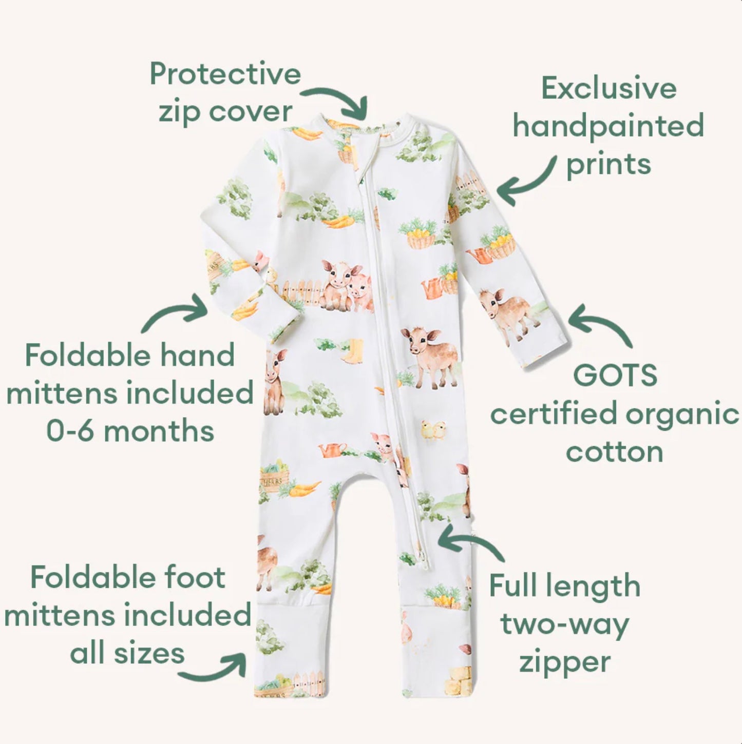 Organic Snugglesuit Convertible Romper - Farm