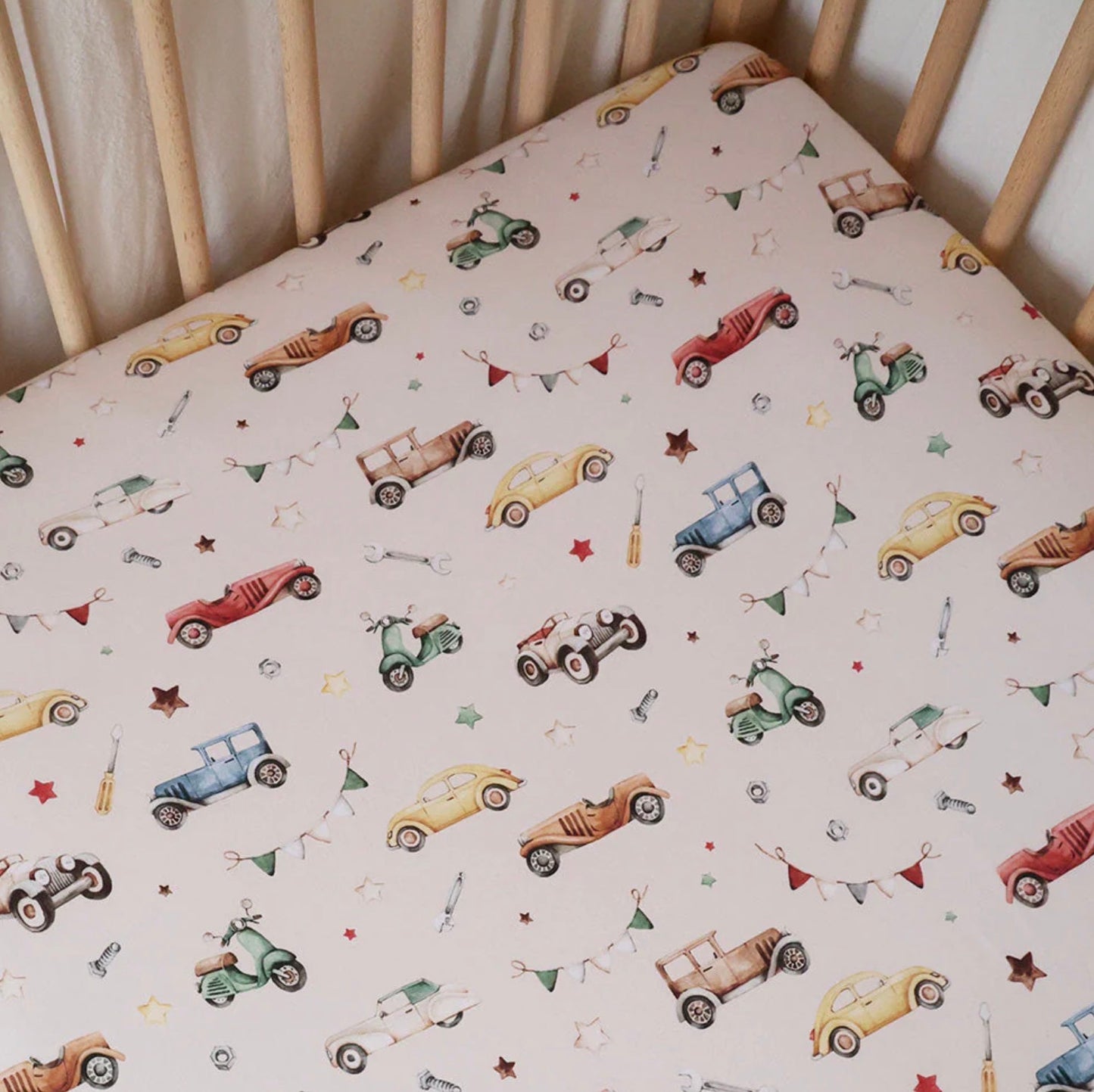 Fitted Cot Sheet - Vintage Cars