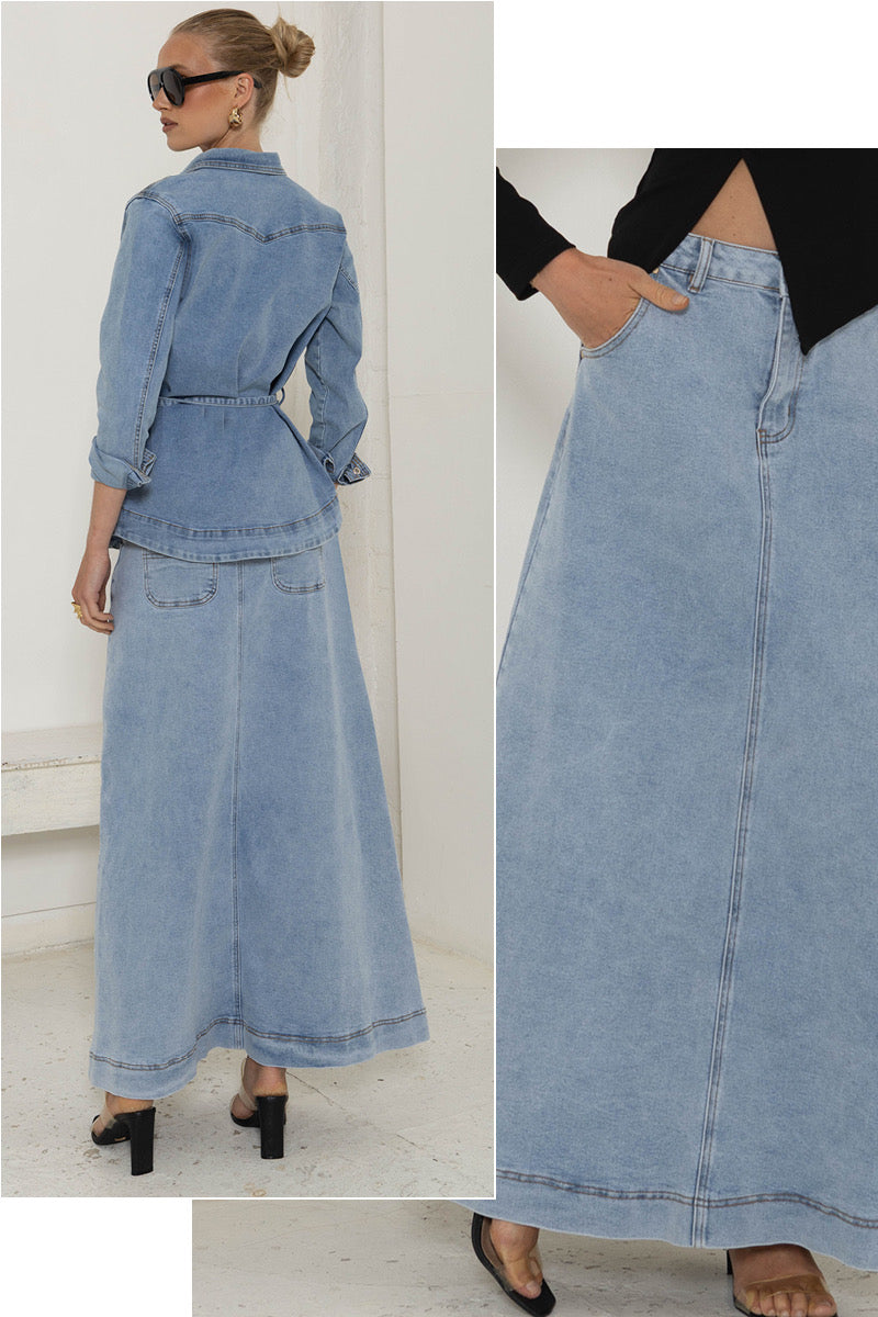 Airforce Blue Maxi Skirt
