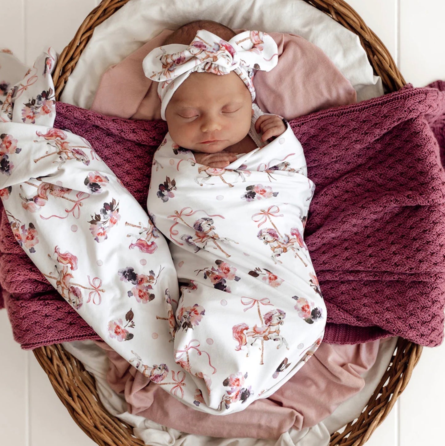 Organic Jersey Wrap & Topknot Set - Carousel